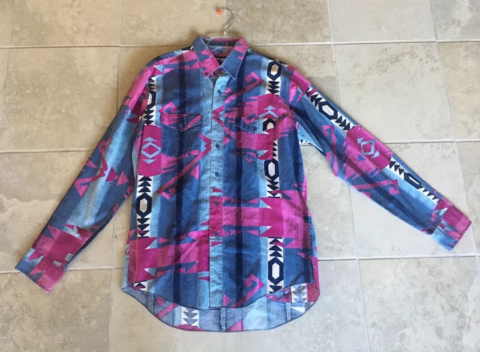 Vintage 80s Wrangler Cowboy Cut Pearl Snap Pink Southwest Aztec Shirt Vintage 80s Wrangler Cowboy Cut Pearl Snap Pink Southwest Aztec Shirt