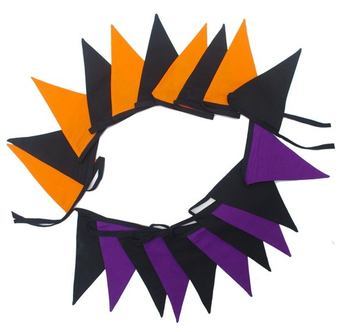 Fabric Bunting Decoration for Halloween Double Layer Orange Black Purple - Picture 1 of 17
