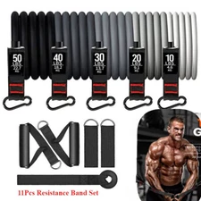 11-PCS Resistance Band Set Yoga Pilates Abs Exercise Fitness Tube Workout Bands