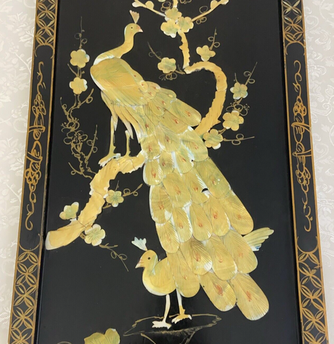 Vintage Wall Panel w Mother Of Pearl Bird Art Chinese Pavilion Expo 88 Brisbane - Picture 9 of 19