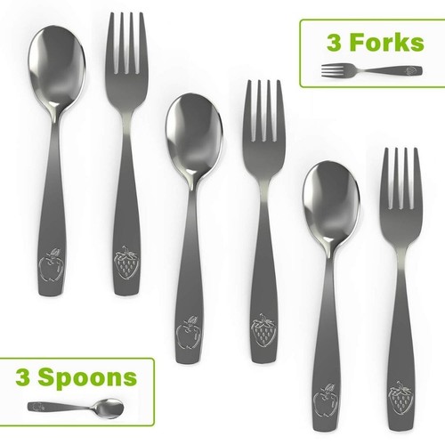 Stainless Steel Kids Silverware Set - 6-Piece Toddler Cutlery (3 Spoons & 3 Fork - Picture 2 of 6