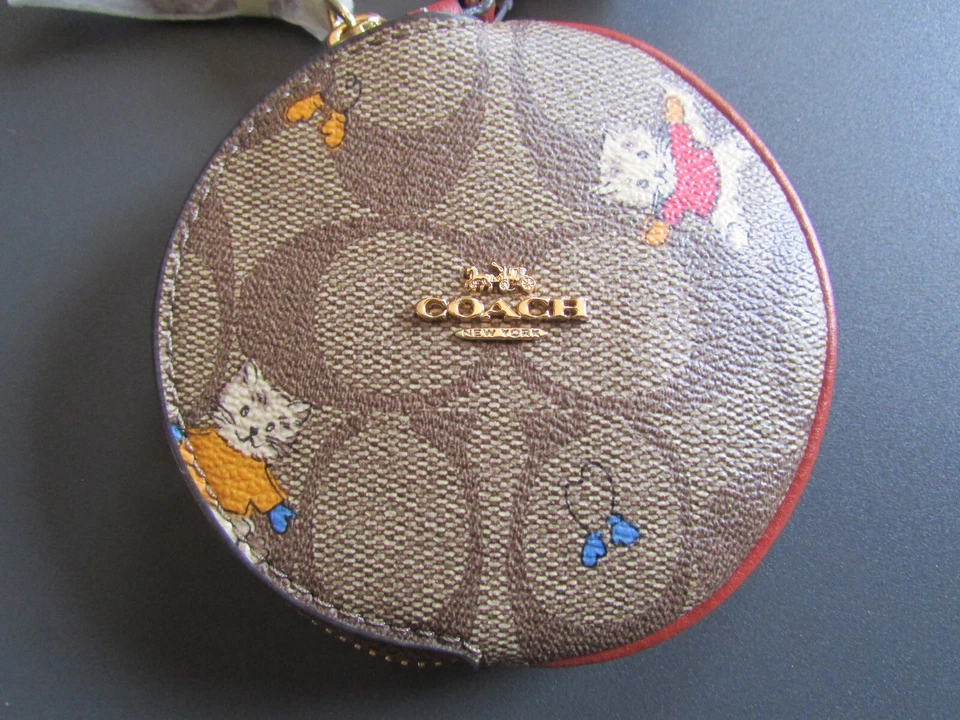 Coach Kitty Cat Mittens Circular Coin Purse Key Ring fob Bag Charm New $128 - Image 3 of 4