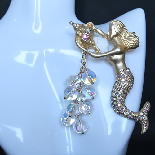 Broche de sirena retro de fantasía vintage esmalte medieval deslumbrante borla prendedor de vidrio - Imagen 5 de 6