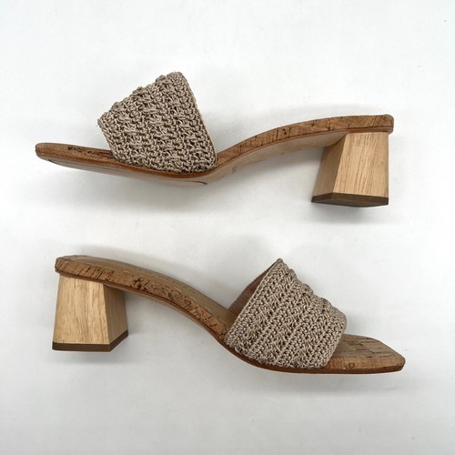 DONALD PLINER Nayla Crochet Sandal Womens 6 Taupe Crochet Thong Slide Block Heel - Picture 6 of 13
