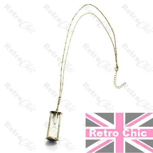 BIG HOURGLASS pendant RETRO vintage HOUR GLASS sands of time LONG CHAIN NECKLACE - Picture 2 of 11