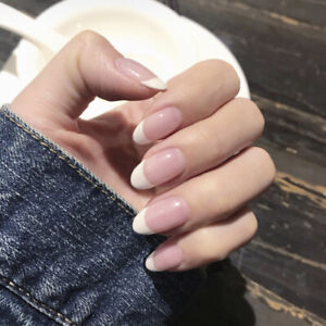 24x-French-Natural-Light-Pink-Fake-Nails-Manicure-Tool-False-Nail-Tips-With-G-AF