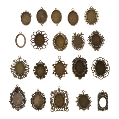 20pcs Mixed Cabochon Frames Bezel Tray Setting Pendants for DIY Jewelry Making