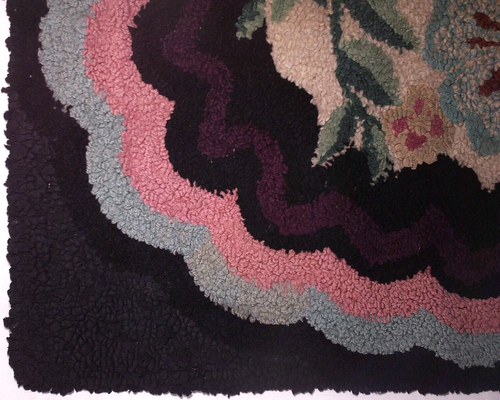 SPÄTES 19. JH AMERIKANISCHE VOLKSKUNST ANTIK PRIMITIV 24"" x 35"" WOLL BLUMEN HAKENTEPPICH - Bild 7 von 18