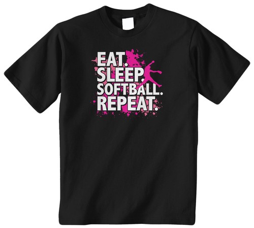 Threadrock Kids Eat Sleep Softball Repeat Youth T-shirt Sports Summer Bat - Picture 1 of 8