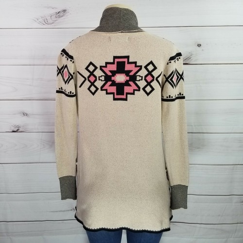 If It Were Me Open Cardigan Sweater Womens Size XS Brown Black Pink Southwestern - Picture 5 of 8