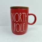 Rae Dunn NORTH POLE Mug Red with Wood Coaster Lid Cellar Christmas Holiday NEW