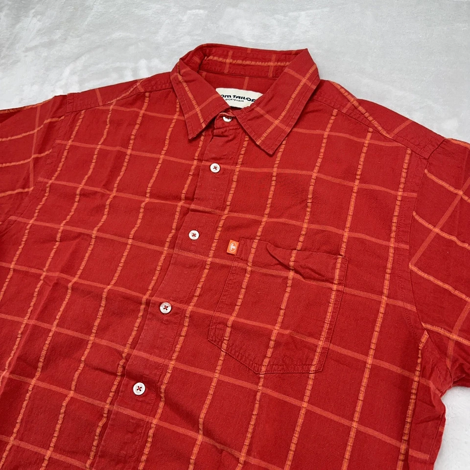 Vintage Tom Tailor Sportswear Shirt Mens Large L Orange Plaid Casual Pocket - Image 3 of 4