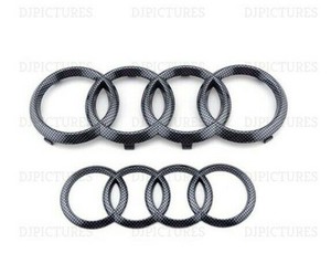 Audi Gloss Black Front Rear Grille Bonnet Badge Rings A1 A3 A4 A6 273mm 193mm