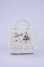 Fashion Girls Bags Crossbody Handbags Purse Pearls Handle Girls Handbag White