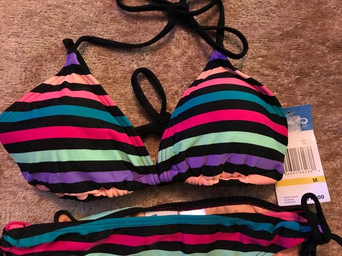 🌈 California Waves Size M Multi Color Pride Stripe Bikini Top & Bottom Tie 2 Pc - Picture 5 of 9