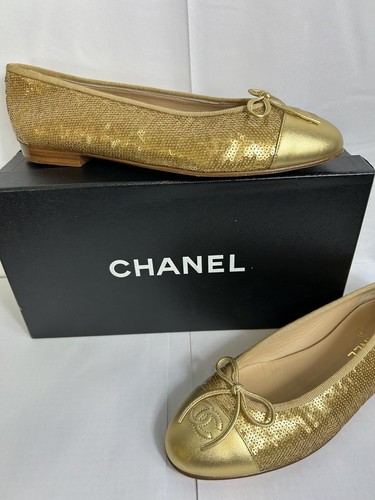 Ballerine Chanel Edizione Speciale Pelle di Agnello Oro e Paillettes Oro Nuove Taglia:41 - Foto 2 di 6