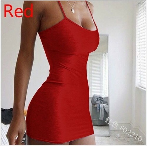 Sexy Women Solid Color Spaghetti Strap Sleeveless Club Party Bodycon Mini Dress - Picture 5 of 39