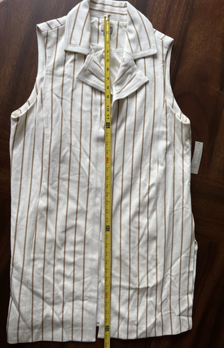 Chico’s NWT Size 3 (16) XL Elongated Ponte Vest Topper Ecru/Khaki Stripe Lined - Picture 3 of 7