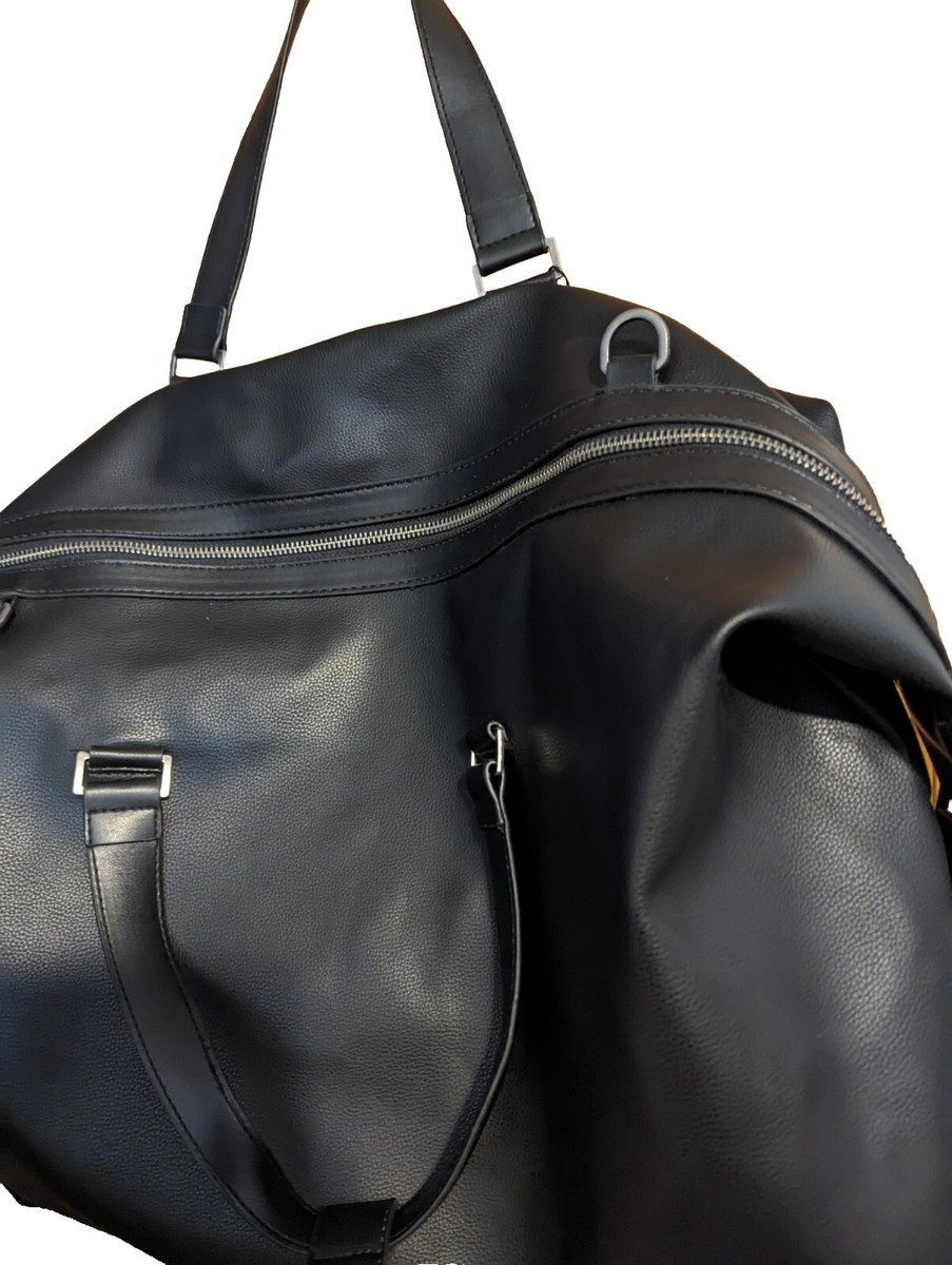 NWT* Zara Men's XL Black Faux Leather Top-Zip Bowling Tote