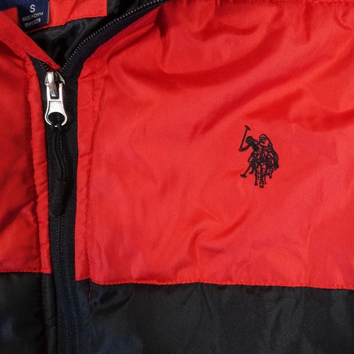US POLO ASSN RED BLACK SMALL PUFFER HOODED JACKET MENS PREOWNED - Picture 4 of 9