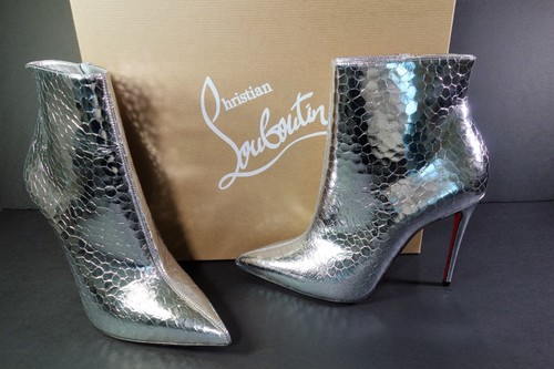 Louboutin 38.5 SO KATE BOOTY 100 Silver metallic leather ankle boot booties New - Picture 2 of 12