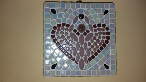 Handmade iridescent Pink Angel, original mosaic wall hanging 6.5 inch x 5 inch - Picture 8 of 11