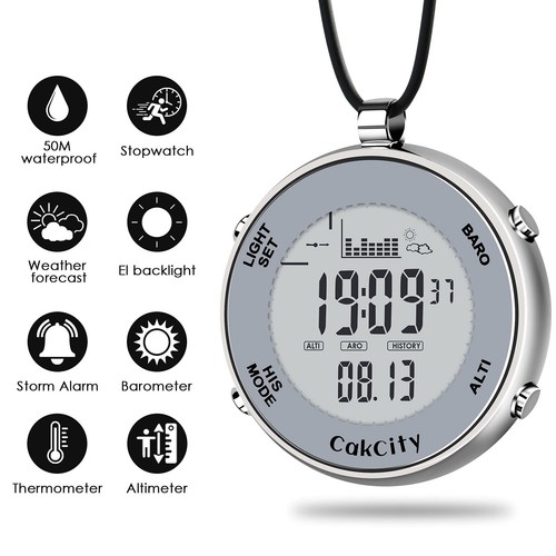 Digital pocket watch with chain waterproof, with weather altimeter and barometer - Picture 2 of 7