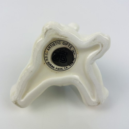 Oso de peluche blanco vintage de porcelana de 2,5 pulgadas con lazo azul oso de campo - Imagen 8 de 8