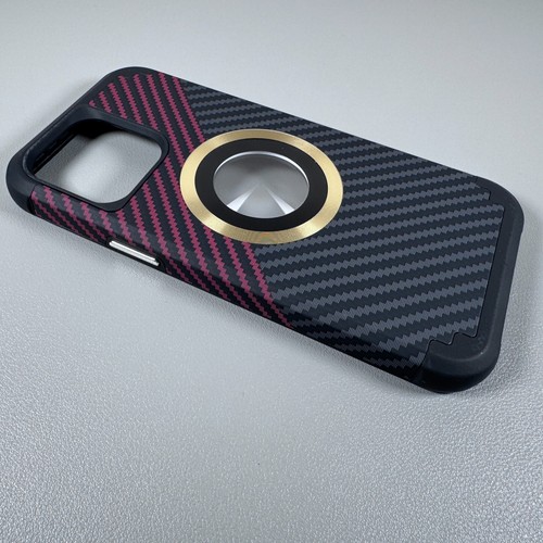 Case for iPhone 14 Pro Max - Red Carbon Fiber Pattern | Gold Magnetic Circle - 第 15/21 張圖片