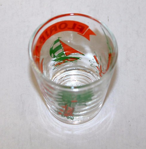 Shot Glass FLORIDA (green & orange) sail boat, flamingo, palm trees,mariner fish - Picture 5 of 5