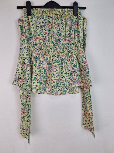 Boohoo Ditsy Floral Print Shirred Waist Crop Top Lemon Uk 6 Summer Brand New - Picture 7 of 10
