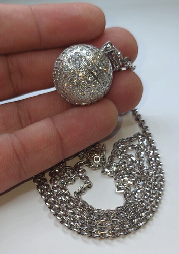 CARTIER 18K White Gold Diamond Disco Ball Pendant Necklace 32” Cable Link Authe - Picture 3 of 24