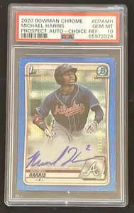Michael Harris 2020 Bowman Chrome CHOICE Blue Refractor /150 Autograph PSA 10