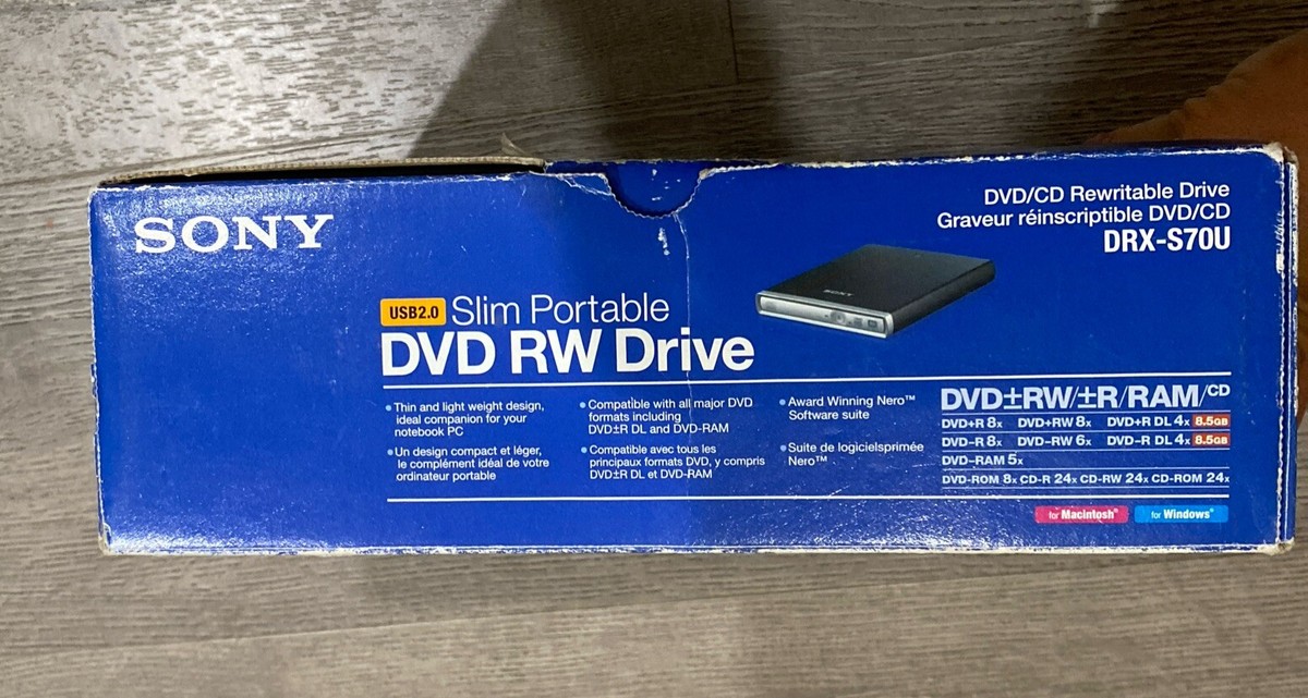 Sony DVD Rewritable Slim Portable Drive Model DRX-S70U W/ Adapters