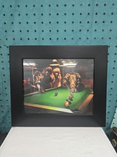 "The Show Off" By G. Taylor, Framed Lithograph, Dogs Playing Pool, 11 X 13