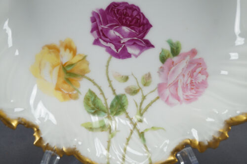T&V Limoges Dark & Light Pink & Yellow Rose 10 Inch Wide Bowl Circa 1892 - 1907 - Picture 2 of 7