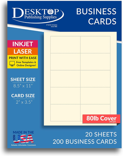 Heavyweight 80Lb off White/Cream Blank Business Cards - Laser & Inkjet (20 Sheet - Picture 7 of 12