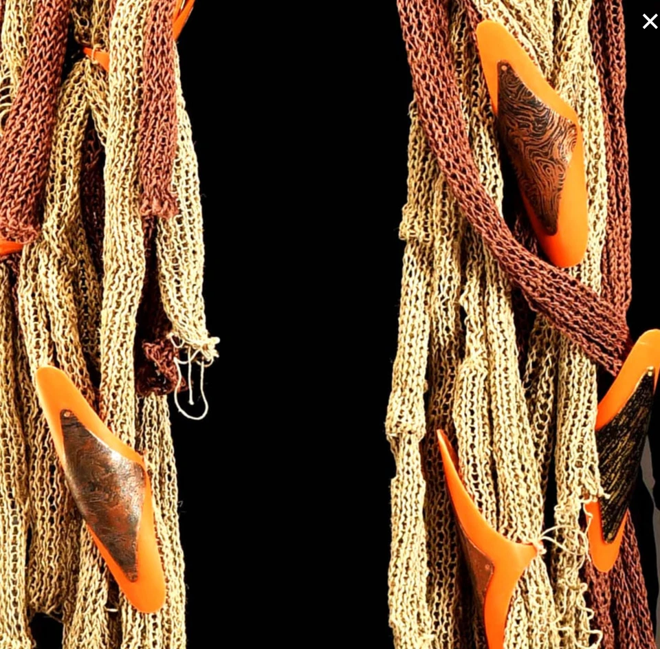 Woven Hemp Cord Art Fibers Statement Necklace with Embellishments 45" OOAK - Image 3 of 4