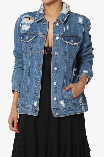 TheMogan Classic Trucker Distressed Ripped Boyfriend Oversized Fit Denim Jacket - 第 3/14 張圖片