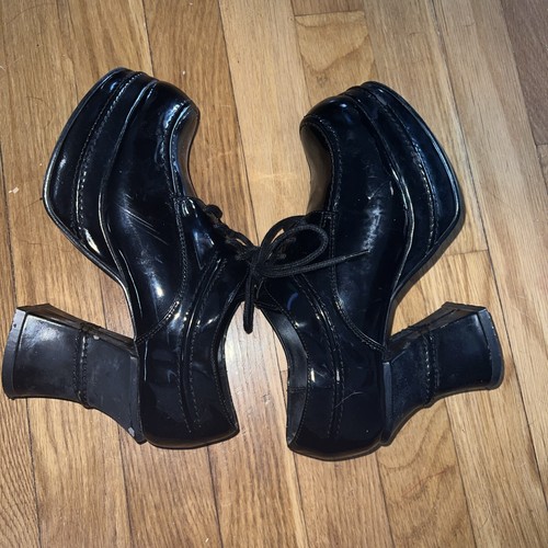 Zodiac Vintage Absatz Damen Gr. 6,5 schwarz Lack Schnürung Oxford Goth Gothic GUC selten - Bild 8 von 11