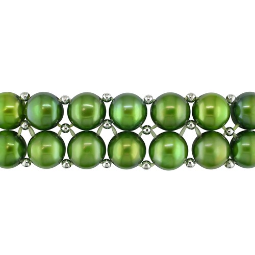 Amour Pistachio Cultured Freshwater Pearl & Silvertone Bead Stretch Bracelet - Picture 2 of 5