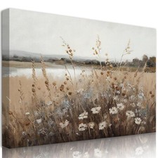 Framed Vintage Wall Art Country Field Landscape Oil Painting Wall Decor Class...
