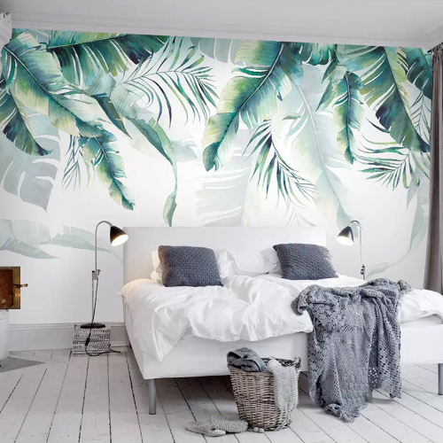 Photo Mural Wallpaper Retro Rain Palm Leaves Wall Painting Room 3D Wallpaper