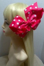 2 pcs 7" hot pink polka dots Big lady Girl Large JUMBO clip Hair Bow ribbon