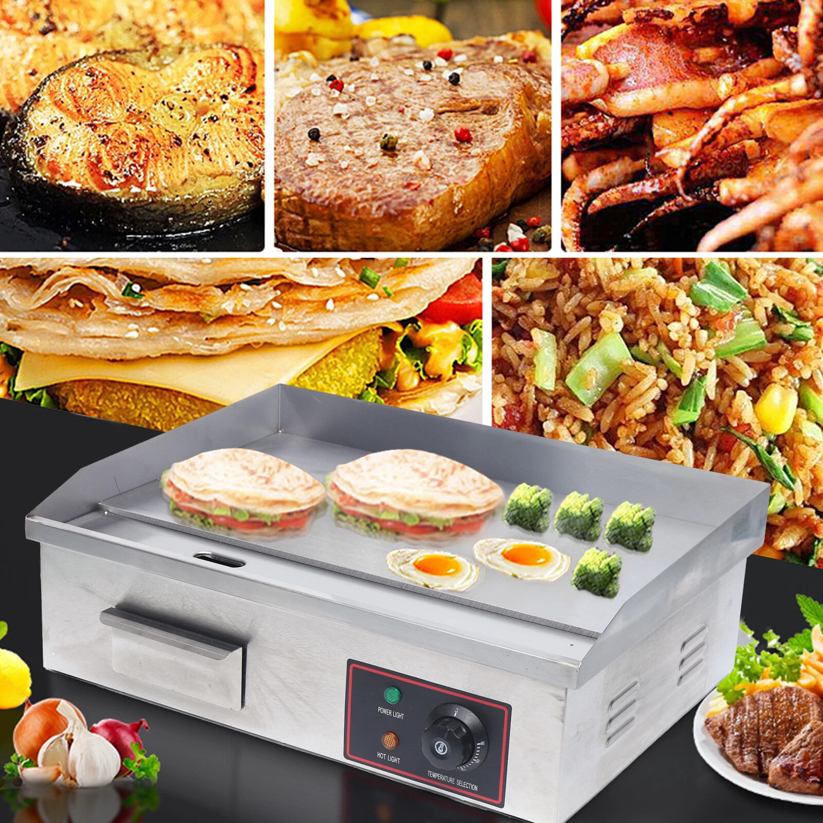 22" Electric Grill Griddle Commercial Non Stick Flat Top Grill Indoor Countertop