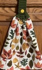 Double hanging kitchen towel Fall leaves crocheted green top