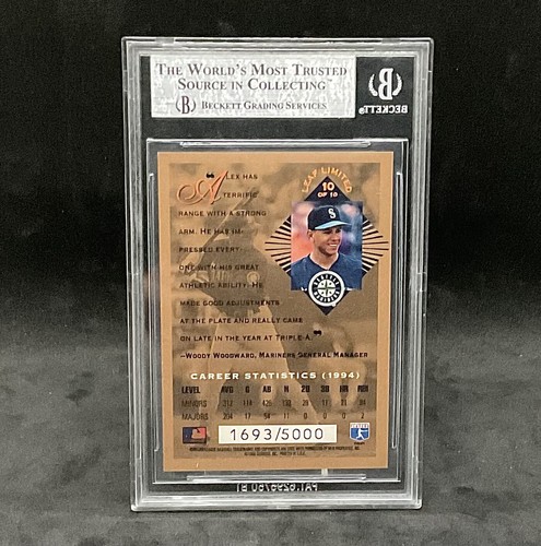 1994 Leaf Limited Alex Rodriguez 1693/5000 Rookie #10 Card Graded BGS 9 Mint!!! - Picture 2 of 2