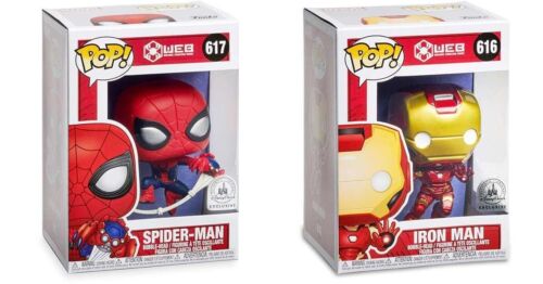 ¡FUNKO POP! Lote MARVEL WEB #616 Iron Man y #617 Spider-Man COMO NUEVO en estuches de plástico - Imagen 1 de 6