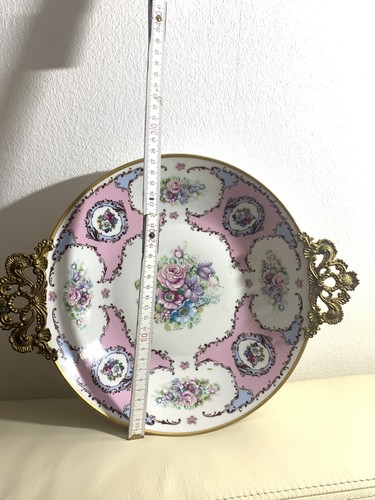 T. LIMOGES Pink Rosa Floral Serving Plate Platter Messing. Von T. BURROUGHS - Bild 5 von 12