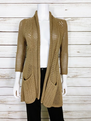 Angel Of The North Womens Open Front Knit Cardigan Size XS Brown 3/4 Sleeve